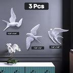 3 Pcs Swallows Bird Wall Sculpture, 3D White Birds Sparrows Swallows Decor, Outdoor/Indoor Peace Peace Dove Bird Figurines for Home, Garden and Patio (White)