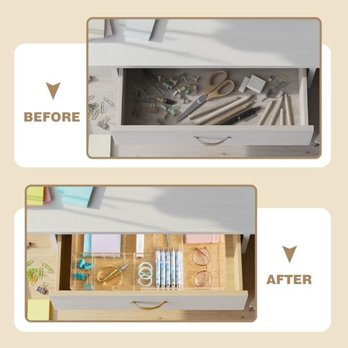 Briwooody 2 Pcs Acrylic Desk Drawer Organizer Maximum 11.8 x 17 x 1.9 Inch Expandable Drawer Organizer Trays with 7 Adjustable Compartments Desk Accessories for Makeup Silverware Office Bathroom - size: 11.8 x 17 x 1.9 Inch