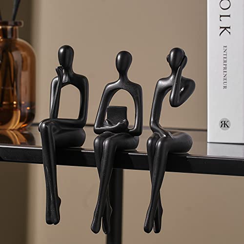 XINXUAN Black Statue Home Decor - Modern Bookshelf & Desk Decor - 3 Piece Set - color: Black