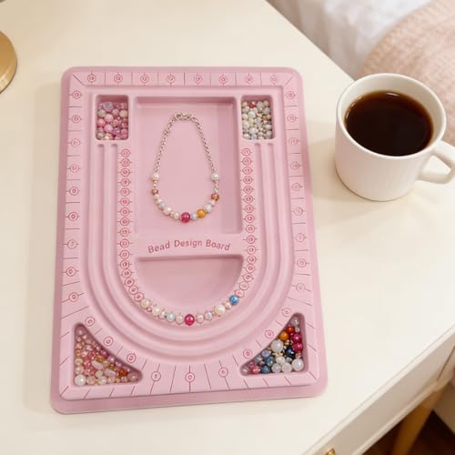 MIAO YUAN 4PCS Pink DIY Hand String Necklace Design Plates,Beaded Measuring Board Tray for Jewelry Bracelet Making,Flocking Dial Panel Tool for Beading - color: Pink