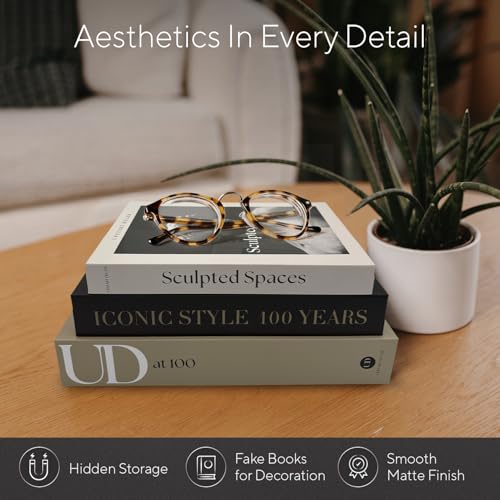 Aesthetic Decorative Books Set of 3 Designer Faux Books for Decoration to Enhance Mid Century Coffee Table Decor Bookshelf Mantle Shelf Console Table Entryway Décor Minimalist Fake Book Storage Box