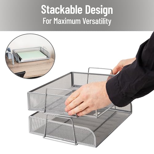 Mind Reader Stackable Paper Tray, Desktop Organizer, File Storage, Office, Metal Mesh, 2 Pcs., Silver - color: Silver