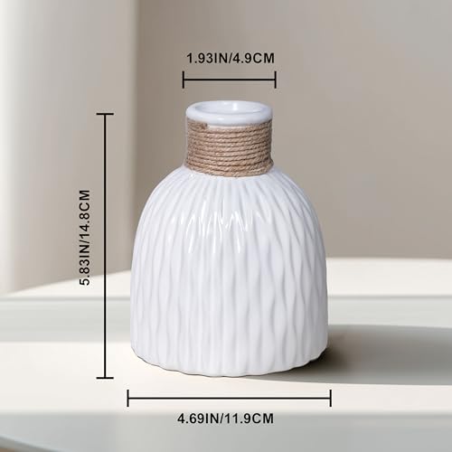 White Ceramic Vase, Small White Vase for Flowers, Modern Textured Vases Home Decor, Coffee Tables Wedding Room Living Room Shelf Decor,Office Desk 6 inch - color: White