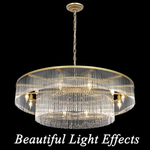 Modern Glass Chandelier Gold Chandeliers for High Ceiling Foyer Entryway Hanging Large Light Fixture for Grand Living Room Hall 39" - size: Large Gold (39" x 70")