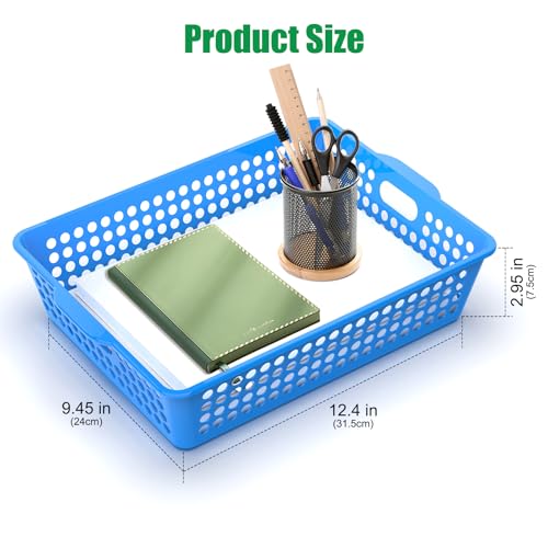 QRRICA 6 Pack Plastic Classroom Storage Baskets, Paper Trays for Classroom Organization & Turn in Trays for Teachers, Students, Desk Organizer Bin 13.8x10.6x3.1 Inch (Rainbow) - color: Rainbow