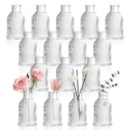DomeStar 16PCS Glass Bud Vases for Flowers, 3.8inch Small Flower Vase in Bulk Clear Mini Ribbed Vases for Centerpieces Suitable for Modern Wedding Reception Baby Shower Table Decorations