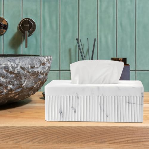 Marble Tissue Box Cover, Rectangular Napkin Facial Tissues Holder for Home Office, Hand Poured Marble Tissue Box Holder, 10 x 5.7 x 3.7 inches, White - color: B-white