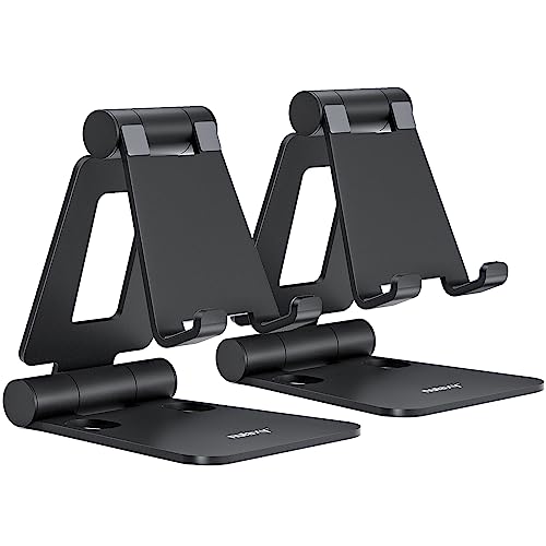 Nulaxy 2 Pack Dual Folding Cell Phone Stand, Fully Adjustable Foldable Desktop Phone Holder Cradle Dock Compatible with iPhone 17 16 15 14 13 12 Pro Max Xs Xr X 8, All Phones, Black - color: C-Black