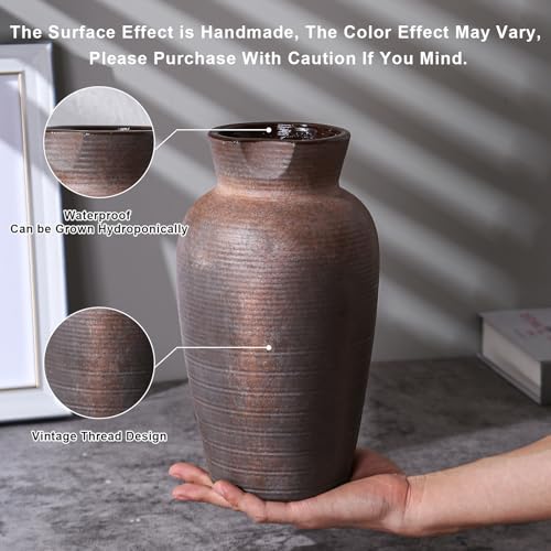 Farmhouse Vase for Home Decor, Vintage Rustic Terracotta Flower Vase Suitable for Home Decor, Living Room, Shelf, Dining Table. 10.9IN ZSHLXM - color: Retro-5, size: 6.1 x 10.9 inches