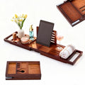 Premium Foldable Bamboo Bathtub Tray Caddy, Expandable Bath Caddy Tray with Holder, Brown Bath Shelf Over Tub, Spa Bathroom Accessories & Gifts for Home - color: Brown