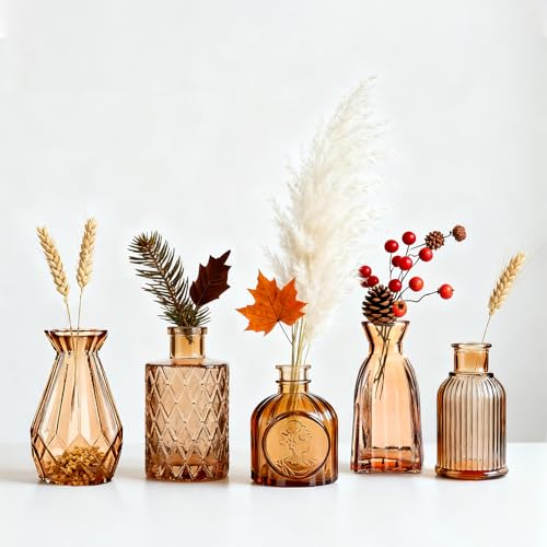 Bud Vases Set of 12, Small Mini Glass Vases for Centerpieces - Elegant Vintage Style - Perfect for Table Decor, Wedding, Party Centerpieces - Great Gift for Home Decor Lovers (Amber) - color: Amber-12pcs