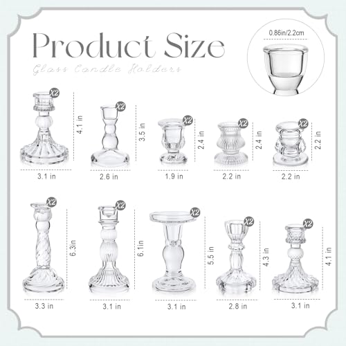 Mumufy 20 Pcs Glass Crystal Taper Candle Holders Clear Glass Candlestick Holder Fit 0.8 Inch Candles Crystal Decorative Candle Stand Centerpiece Table Wedding Dining Party(Clear) - color: Clear