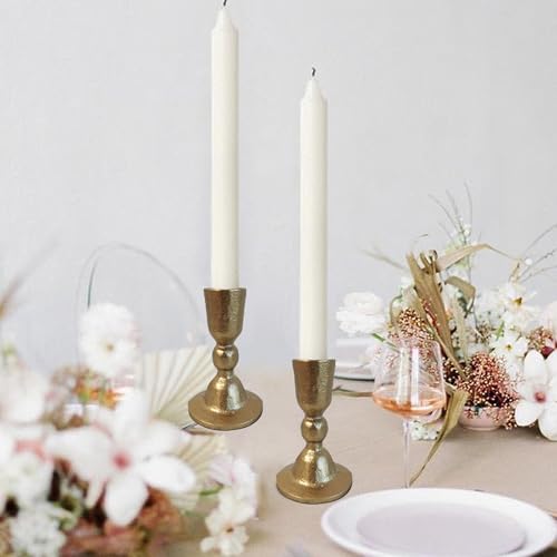 Antique Brass Iron Taper Candle Holders - Candlestick Holder for Weddings, Dining, and Parties, Candle Stand Set of 2