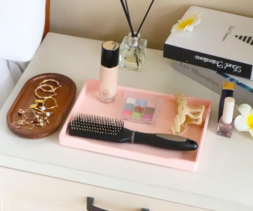 Pink Small Serving Tray (9.5 x 7 inch), Countertop Organizer for Bathtub Bathroom Vanity Items, Serving Accessory, Coffee, Drinks, Tea, Party, Spa, Perfume and Display Use. - color: Pink-1 Tray, size: 9.5" x 7" x 0.8"