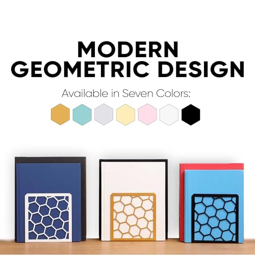 GEOMOD Geometric Honeycomb Black Metal Bookends Decorative - Tall Sturdy Book Ends for Shelves - Modern Heavy Duty Bookend Stopper - Office or Home Book Shelf Book Holder - 6x3.25x6.25 Inches - 2 Pair - color: Black, size: 2 Pairs, style: Honeycomb