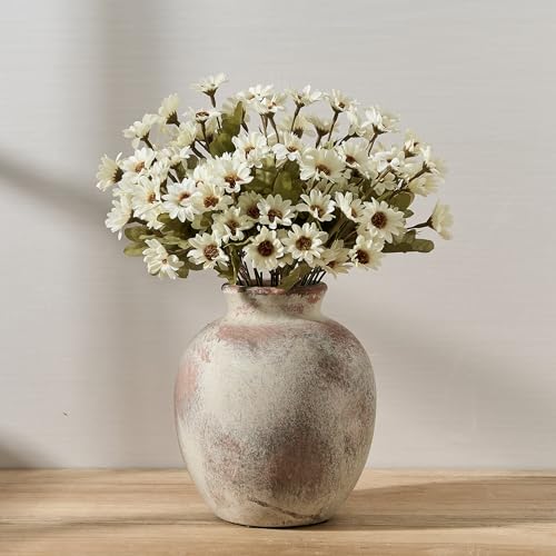 SIDUCAL Ceramic Decorative Flower Vase | 7.48 Inch Pottery Rustic Farmhouse Boho Vase for Home Decor, Table, Living Room, Bathroom, Coffee Desk, Shelf, Mantel Decoration, Wedding, Terra - color: 1007-terra