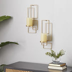 Deco 79 Metal Geometric Tealight 2 Plate Wall Sconce, Set of 2, 5"W, 13"H, Gold