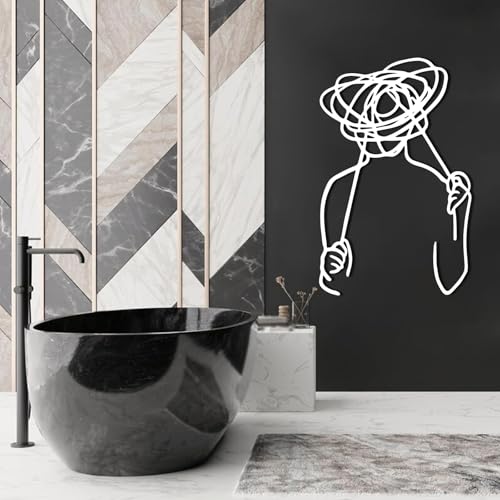 Metal Minimalist Line Art Wall Decor, Overthinking Man Metal Wall Decor, Confused Man Wall Mount, Minimalist Abstract Line Home Art, Abstract Room Sculpture, Living Room - color: White, size: 24L" x 15W"