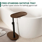 Yumkfoi Bamboo Bathtub Tray Table with Adjustable Height, Freestanding Bath Caddy Side Table for Tub Against Wall, Tub Shelf with Wine Glass Phone Holder, Functional Tray - Patent Protected (Brown) - color: Brown