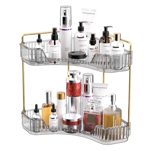 GTI 2 Tier Makeup Organizer, Large Capacity Bathroom Counter Organizer, Perfume Cosmetics Skincare Vanity Organizers, Dresser Countertop Organizer and Storage for Women (Gray) - color: Grey, size: 10" x 10" x 11.7"
