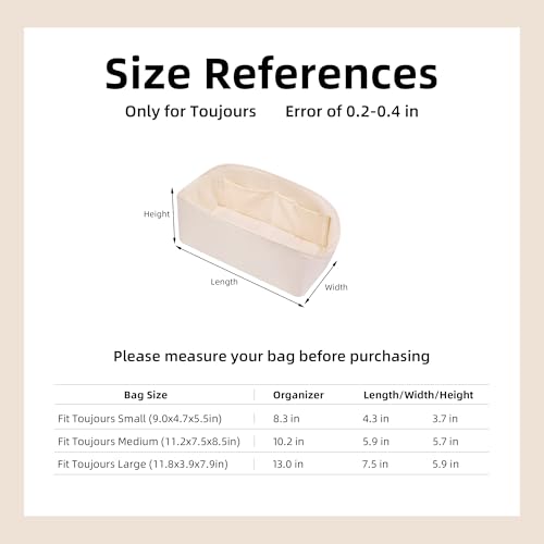 DGAZ Silk Purse Organizer Insert Fits Dior Toujours Bags，Silky Smooth Bag Organizer，Luxury Handbag & Tote Shaper(Craie,Toujours L) - color: Craie, size: Large