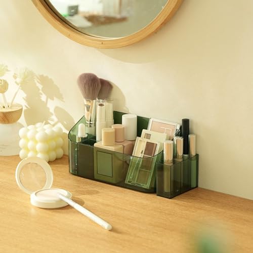 SUNFICON Makeup Tray Holder Organizer Cosmetic Display Case Tabletop Desktop Vanity Countertop Bathroom Wall Cabinet Medicine Storage Box 9 Dividers 2 Removable for Womens Ladies Girls Crystal Green - color: Green