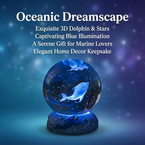 3D Crystal Ball Figurine, 2.4inch Oceans Glass Ball Gifts for Women, Sculpture Display Paperweight Keepsakes for Marine Organism Lover Desk Home Decor (Dolphins) - color: Dolphins