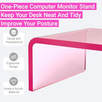 Ergonomic Acrylic Monitor Stand with Storage - Bright Pink Desktop Organizer for Back Pain Relief & Space Saving, Stylish & Modern Desktop Organizer(Home/Office Use)