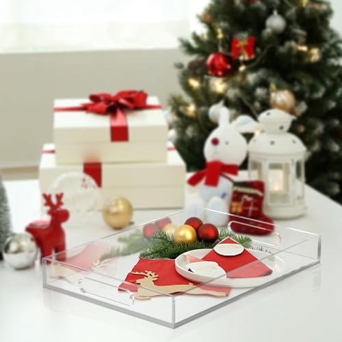 Clear Acrylic Tray with Raised Edges, Multi-Purpose Organizer Tray for Vanity, Bathroom, Kitchen, Countertop, Dresser & Desktop, Waterproof & Scratch-Resistant - size: 13.7" x 9.6" x 1.7"