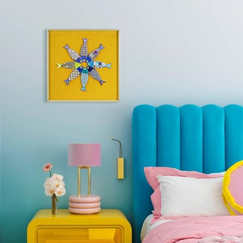 FOLKOR LIFE Vintage Wall Art Decor, Framed Wall Sculptures Art with Embossed Intricate Fish Design for Home Decor, Dining Room Décor, Coffee Shop, Housewarming Gifts for New Home, 8.1 * 11.2" - color: White & Yellow- Fish