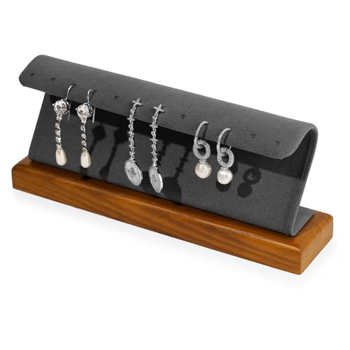 Solid Wood Jewelry Earrings Display Stand Small Jewelry Display for Long Earrings(Grey) - color: Grey