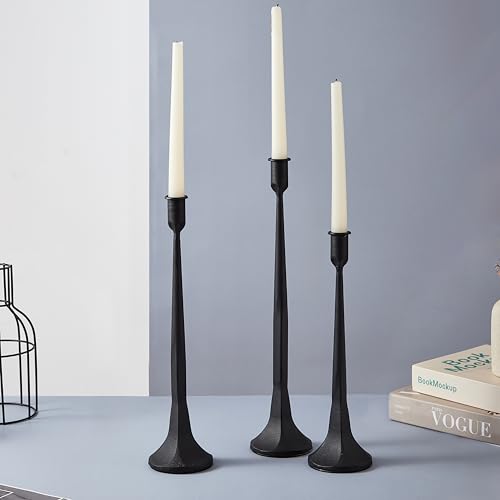 Denique Iron Taper Candle Holder Set of 3, Black Candlestick Holders 19.3”17” 14” Heightening Decorative Candle Stand Set for Wedding, Dining Table, Home Decoration (Black) - color: Black, size: 14”,17”,19.3”