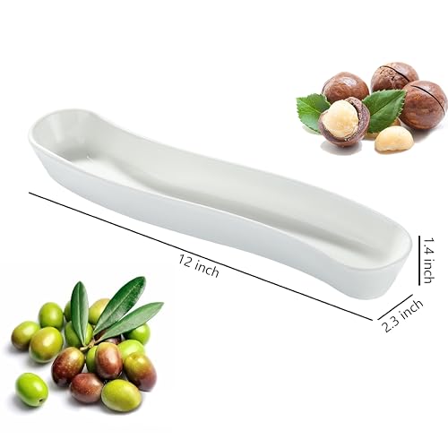 2 Pack Olive Trays, 12 inch Ceramic Olive Dish for Appetizers Crackers Nut and Snacks, Unique Styling and Elegant Design for Charcuterie in Entertaining Party and Daily Use, Dishwasher Safe