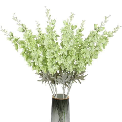 8PCS Delphinium Artificial Flowers Larkspur Fake Green Flowers 33.5in Long Stem Faux Silk Flowers for Tall Vases for Home Wedding Floral Arrangement Centerpiece Table Decorations (Light Green) - color: Light Green