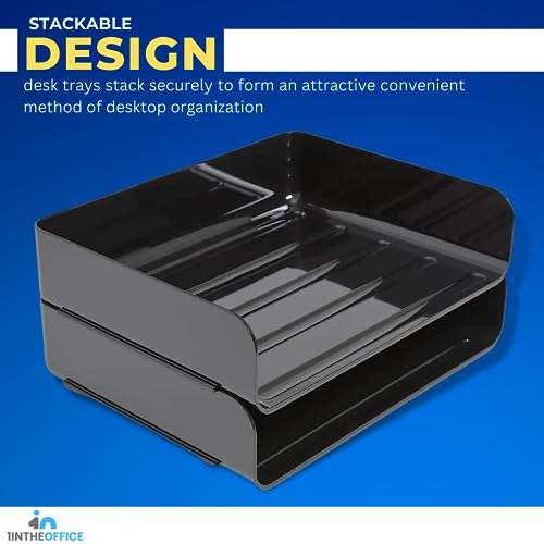 1inTheOffice Stackable Paper Tray, Legal Size Plastic Desk Tray Organizer, Side Load, Black (2 Pack)