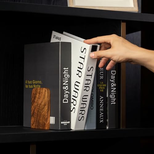 TILISMA Wooden Bookends for Shelves | Walnut Book Stopper for Bookshelves | Modern Wood Bookends for Shelf | Small Book Ends to Hold Firmly | Unique Transportable Separator for Bookshelves (Single) - size: Single