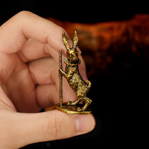 CHOVY Solid Brass Standing Rabbit Statue - Handmade Vintage Collectible Figurine, Mid-Century Modern Desk Sculpture for Office & Home, Luxury Oddity & Curio Cabinet Art Piece - color: Elegant Rabbit