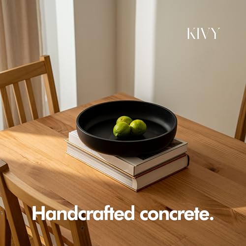 KIVY Concrete Fruit Bowl for Kitchen Counter - Large Decorative Bowl for Home Decor - Modern Key Bowl for Entryway Table - Concrete Bowl - Decorative Bowls for Home Decor - Black Fruit Bowl Decor - color: Black, style: Flat