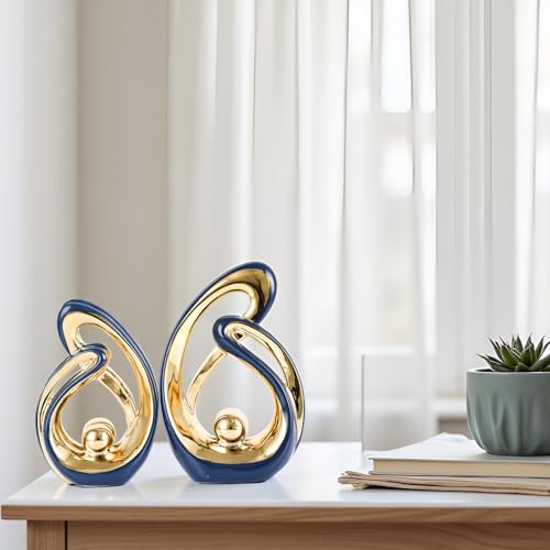 XMGZQ Home Decor Accent,Porcelain Art Mid Century Bookshelf Decorations,Gold Centerpieces for Tables,Abstract Ceramic Statue Sculpture for Coffee Table Mantel Tv Stand Centerpieces (Blue, Small) - color: Blue, size: Small