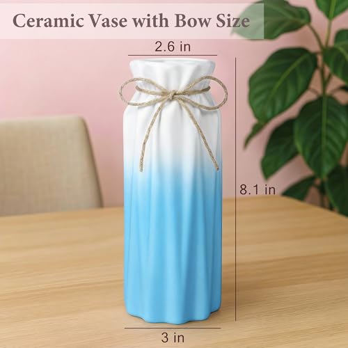 Gradient Blue Ceramic Bow Vase, Flower Vases Minimalism Style for Modern Home Decor, Decorative Vase for Living Room, Coffee Table, Office, Bookshelf and Farmhouse Table (Blue Gradient) - color: Blue Gradient