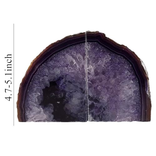 Natural Agate BookEnds, A Pair Heavy Duty Luxury Book Ends Holder, Manual Cutting Holding Books Holder Decor for Home Office Student (4.7in, Purple) - color: Purple