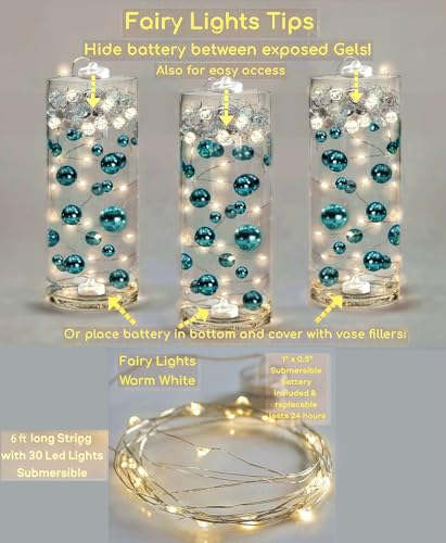 75 Floating Rose Gold Pearls - Large Sizes - 3 Warm White Submersible LED Fairy Lights Strings with Hidable & Submersible Batteries- Fills 1 Gallon for Your Vases - color: Rose Gold, size: 1pk+liteww