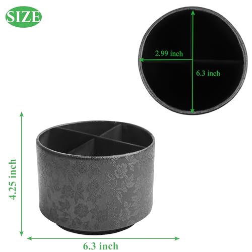 lizimandu Round Leather Art Supply Organizer,Remote Control Holder,360 Degree Spinning,Multi-Functional Pencil Holder,4 Compartments Desktop Stationary Organizer(1-Liuli Black) - color: 1-Liuli Black