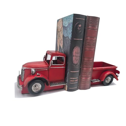 Decorative Book Ends Vintage Bookends: Metal Truck Book Stopper for Heavy Books - Farmhouse Decor for Shelf Table Coffee Bar Office Home - Gift for Adults Men Teen (Vintage Red) - color: Vintage Red