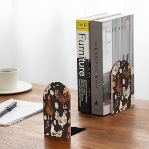 Decorative Bookends 2 Pcs Chicken Hen Animal Egg Wood Bookends for Shelves Heavy Books Kids Non-Skid Book Ends Stoppers for Office Desk Kitchen School - color: Chicken Hen Animal Egg