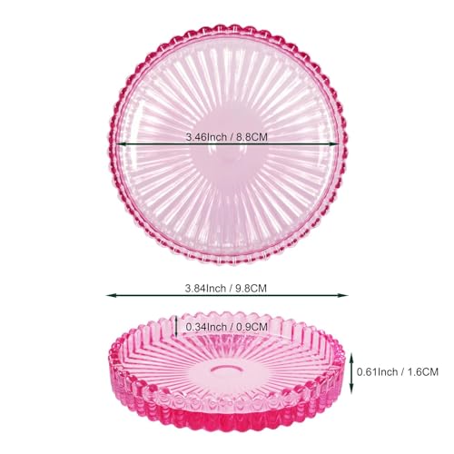3.8 Inch Pink Glass Pillar Candle Holder Plates Set of 4 Coaster Holder Round Candle Stand for Table Centerpieces, Wedding,Party,and Home Decor - color: Pink