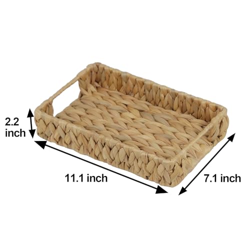 Bathroom Tray, 11 Inch Water Hyacinth Vanity Tray with Handle, Small Wicker Basket for Bathroom Toilet Tank Countertop, Wicker Bathroom Trays for Counter Decor - size: 11.1" x 7.1" x 2.2"