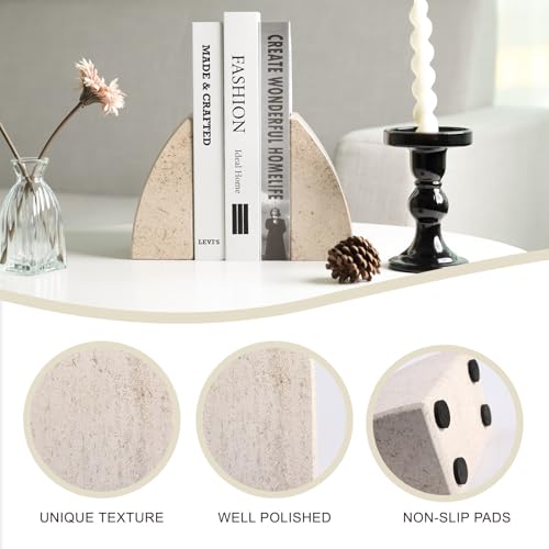 Koville Marble Bookends for Shelves, Large Bookends for Heavy Books, Non-Slip Heavy Duty Book Stopper for CD/Movies, Aesthetic Decorative Bookends for Shelves Table Home Decor(Brown) - color: Sail-brown