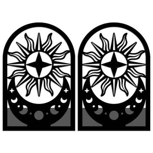 WADORN Moon Sun Metal Bookends for Shelves Decorative 1 Pair, Heavy Duty Books End Support Non-Skid Book Holders Black L-Shaped Book Stopper for Home Office Desk Books Divider, 4.7x3.5x7 Inch - color: Moon Phases