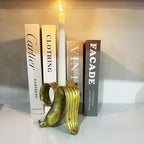 Banana Peel Taper Candle Holder, Black Resin Candlestick for Home Decor, Dining Table, Living Room, Coffee, Table Centerpiece(Gold)